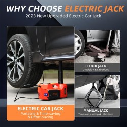 Electric Car Jack Kit 5 Ton 12V Car Jack Hydraulic with Impact Wrench and Tire Inflator Pump, Electric Car Floor Jack Red with LED Light