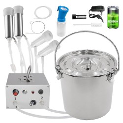 9L Cow/Goat Two-in-one Milking Machine, Portable pulsating Vacuum Pump, Food Grade 304 Stainless Steel Milk Bucket, Bucket lid with Check Valve, Stop When Milk is Full (Battery-9L)