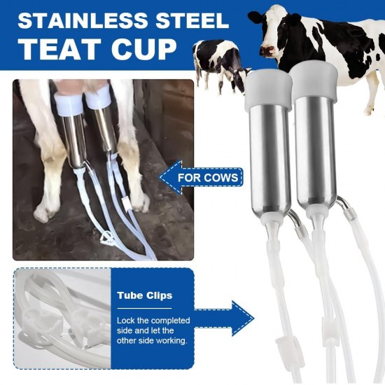 9L Cow/Goat Two-in-one Milking Machine, Portable pulsating Vacuum Pump, Food Grade 304 Stainless Steel Milk Bucket, Bucket lid with Check Valve, Stop When Milk is Full (Battery-9L)