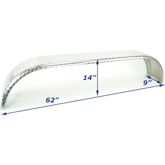 2)- 14 Gauge Aluminum Utility or Boat Trailer Fenders Tandem Axle 9'' x 62'' x 14'', 22941-2