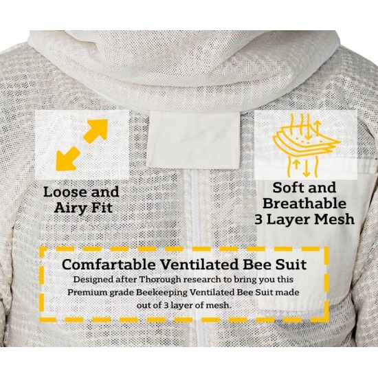 Ventilated Bee Jacket - 3 Layer mesh Body Comfort - Sting Less Protection with Easy Access Veil YKK Zippers Beekeeping Ventilated Jacket Beekeeping Vail Jacket Beekeeper Costume Adult 8XL