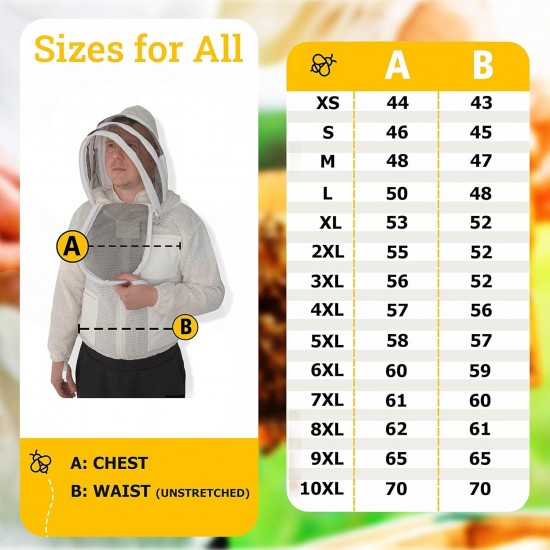 Ventilated Bee Jacket - 3 Layer mesh Body Comfort - Sting Less Protection with Easy Access Veil YKK Zippers Beekeeping Ventilated Jacket Beekeeping Vail Jacket Beekeeper Costume Adult 8XL