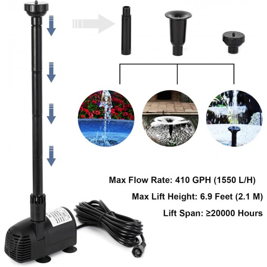 Solar Fountain Water Pump Kit 25 W, 410GPH Submersible Powered Pump and 25 Watt Solar Panel for Sun Powered Fountain, Fish Pond, Pond Aeration, Hydroponics, Garden Decoration, Aquaculture…