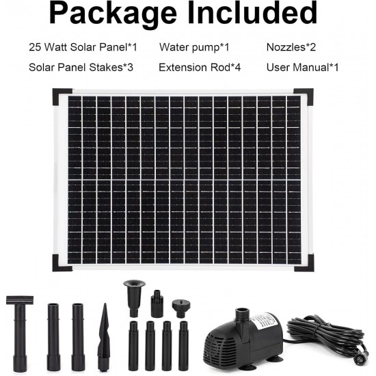 Solar Fountain Water Pump Kit 25 W, 410GPH Submersible Powered Pump and 25 Watt Solar Panel for Sun Powered Fountain, Fish Pond, Pond Aeration, Hydroponics, Garden Decoration, Aquaculture…