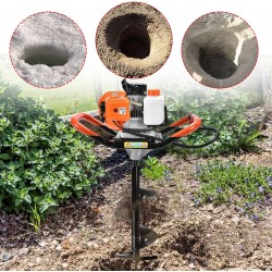 62CC Auger Post Hole Digger, 2 Stroke Gas Powered Earth Post Hole Digger with 3 Auger Drill Bits(5 & 6 & 8) + 3 Extension Rods for Farm Garden Plant