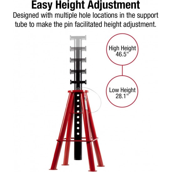 Sunex 1410 10-Ton, High Height, Pin Type, Jack Stands, Pair