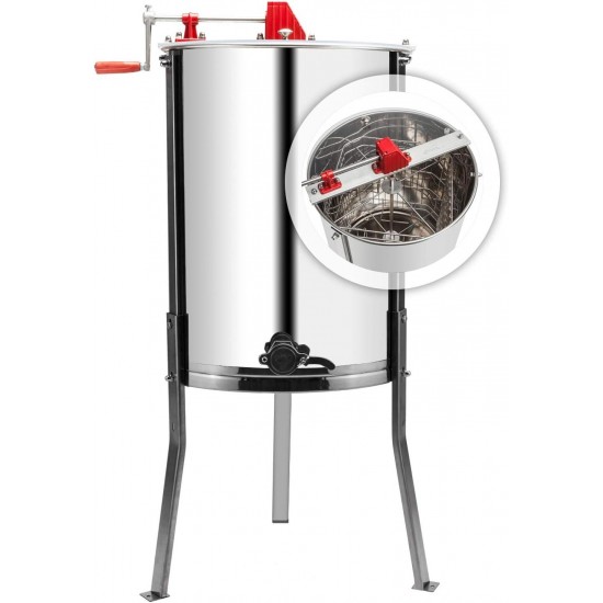 4 Four Frames Manual Crank Honey Extractor #304 Stainless Steel Beekeeping Pro Extraction Equipment Honeycomb Spinner Drum Honey Separator Commercial Honey Centrifuge with Adjustable Stands