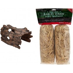 78324 Koi Predator Control Faux Log Fish Cave, Brown & Summit 130 Clear-Water Barley Straw Bales, 2-Pack