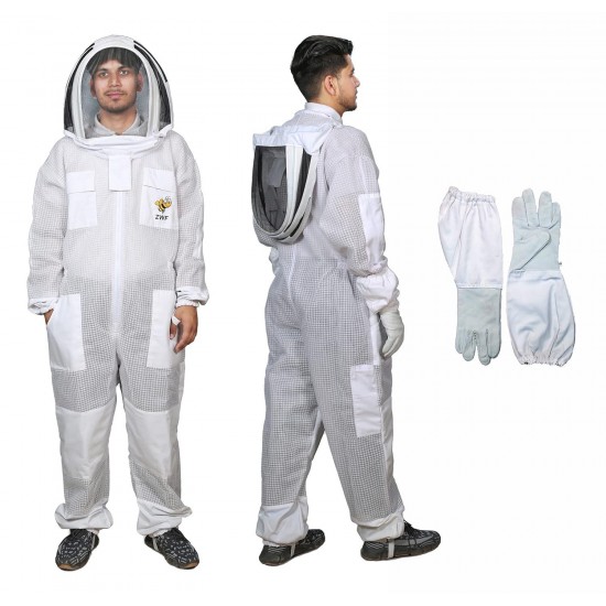 Three Layer Ultra Ventilated Mesh Sting Proof Beekeeper, Beekeeping, Protective Bee Suit with Fencing Veil for Men & Women (XL)