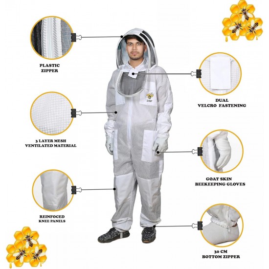 Three Layer Ultra Ventilated Mesh Sting Proof Beekeeper, Beekeeping, Protective Bee Suit with Fencing Veil for Men & Women (XL)