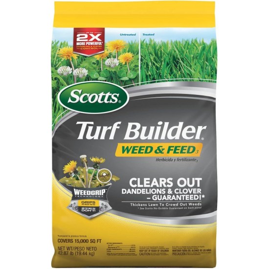 Turf Builder Weed & Feed3, Weed Killer Plus Lawn Fertilizer, Controls Dandelion and Clover, 15,000 sq. ft., 42.87 lbs.