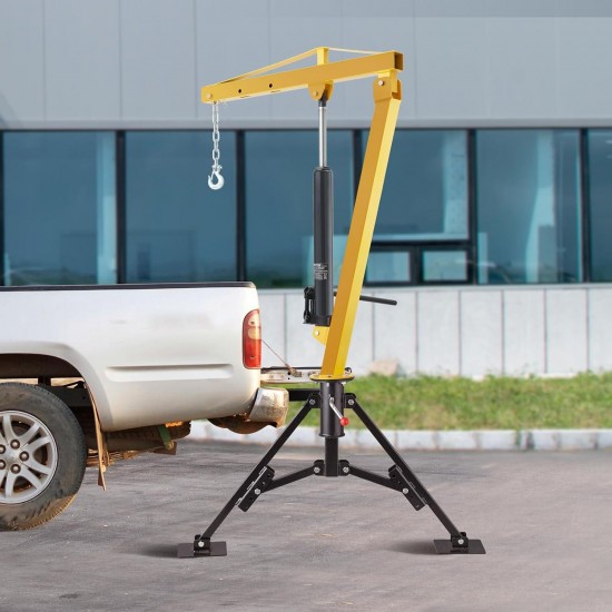 Hydraulic Pickup Truck Hitch Mounted Crane, 1000 lbs Capacity, 360° Swivel, Yellow