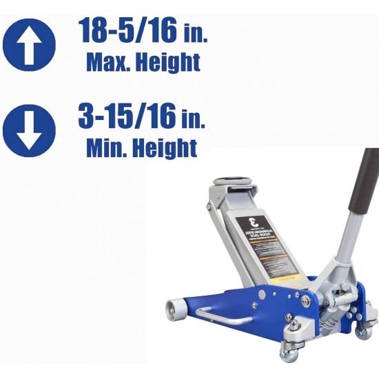 AT830011LUR Torin Dual Pump Quick Rise Aluminum Floor Jack, 3 Ton (6,000 lb), Blue/Silver