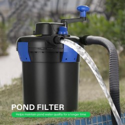 Bio Pressure Pond Filter, up to 1000 Gallons, Pond Filter System with Convenient Cleaning Crank Handle for Garden, Pool, Fishpond, Black