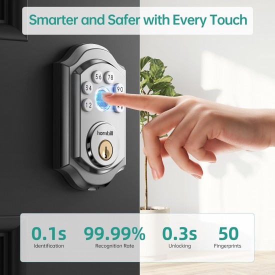 Silver Hornbill Smart Lock with Fingerprint Electronic Digital Bluetooth Deadbolt