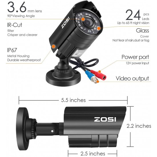 ZOSI Surveillance CCTV System - Bullet BNC Camera with Night Vision