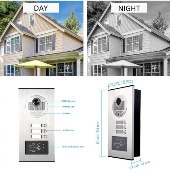 AMOCAM 3 Units Apartment Intercom System，7 inch