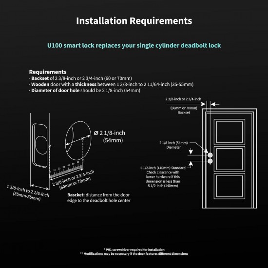 Aqara Smart Lock U100, Bluetooth Electronic Deadbolt, IP65 Weatherproof