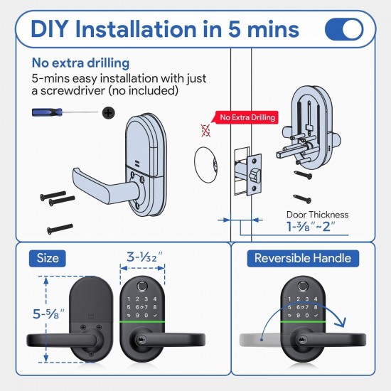 Fingerprint Smart Door Lock - Keyless, Keypad Entry - Biometric, Easy Install