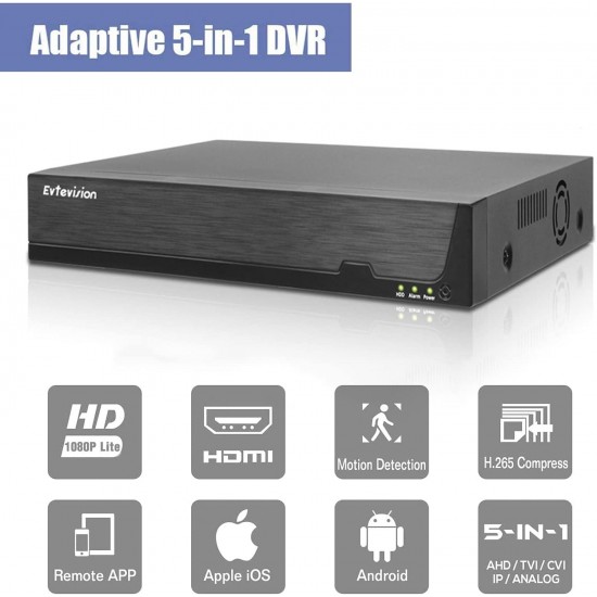 Evtevision 16 Channel Security CCTV DVR,1080p Lite 5-in-1 Hybrid Video Recorder