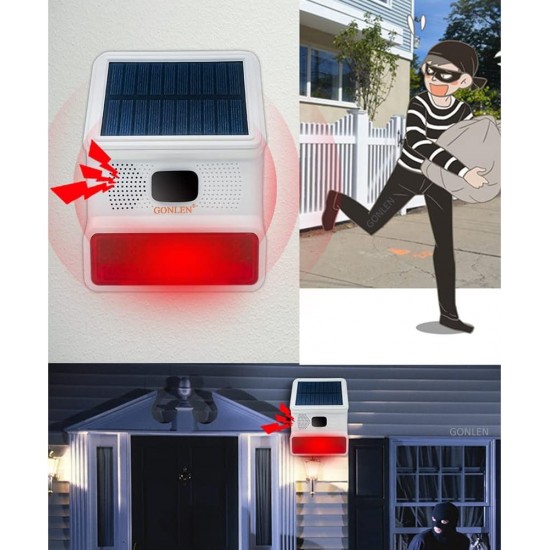 GONLEN Strobe Solar Siren Wireless Home Alarm Security System