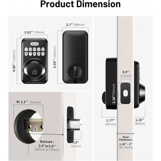 Zowill Electronic Keypad Deadbolt Smart Lock with Anti-Peeping Password