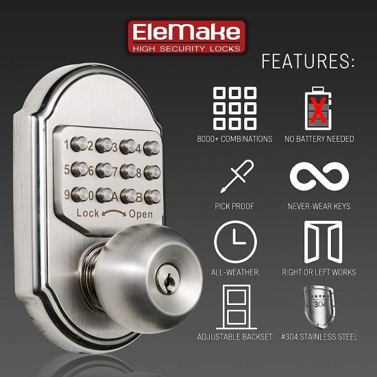 Megaflint Keyless Entry Door Lock Deadbolt Keypad Mechanical Stainless Steel (Pass Code or Key) 100% Mechanical, No Electronic