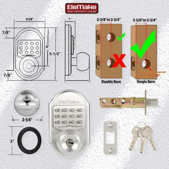 Megaflint Keyless Entry Door Lock Deadbolt Keypad Mechanical Stainless Steel (Pass Code or Key) 100% Mechanical, No Electronic